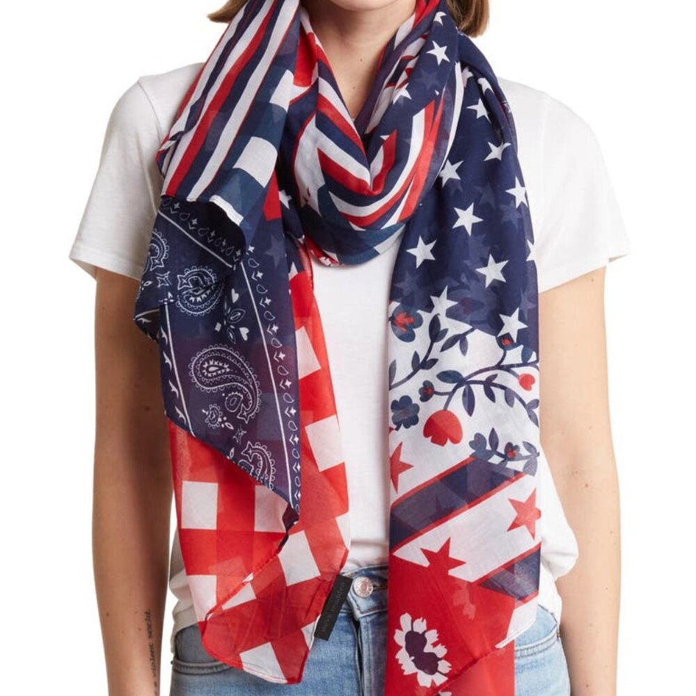 4th Of July STEVE MADDEN Scarf Stars Stripe Plaid Paisley Floral Print Americana